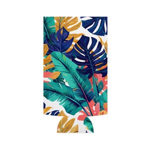 Tropical Slim Can Cooler | Summer Party Gift, Insulated Beverage Holder, Beach Accessories, Outdoor Events, Fun Drinkware