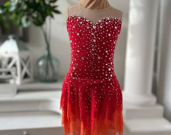Red fire figure skating dress