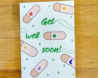 Biglietto di auguri di pronta guarigione / Illustrazione di un cerotto, formato A5 con busta