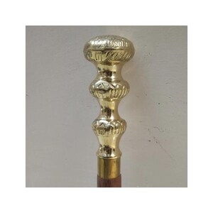 Wooden Walking Cane | Three Knob Handle Stick | Classic Brown Design