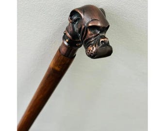 Bastón de aluminio con mango de cara de bulldog vintage, ideal para coleccionistas de la época victoriana.