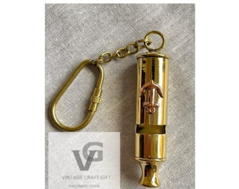 Chaveiro com apito náutico de latão de 3'' – chaveiro marítimo, latão vintage, amante do oceano para mãe e pai.