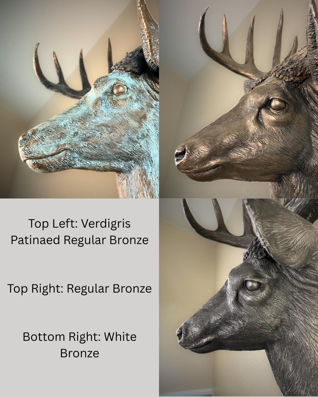 Large Bronze Whitetail Deer Head Wall Mount Statue - Fine