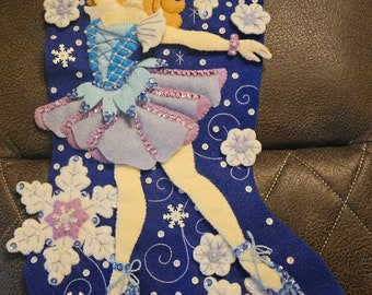 Finished Felt Christmas Stocking "Snowflake Balerina 18" inch