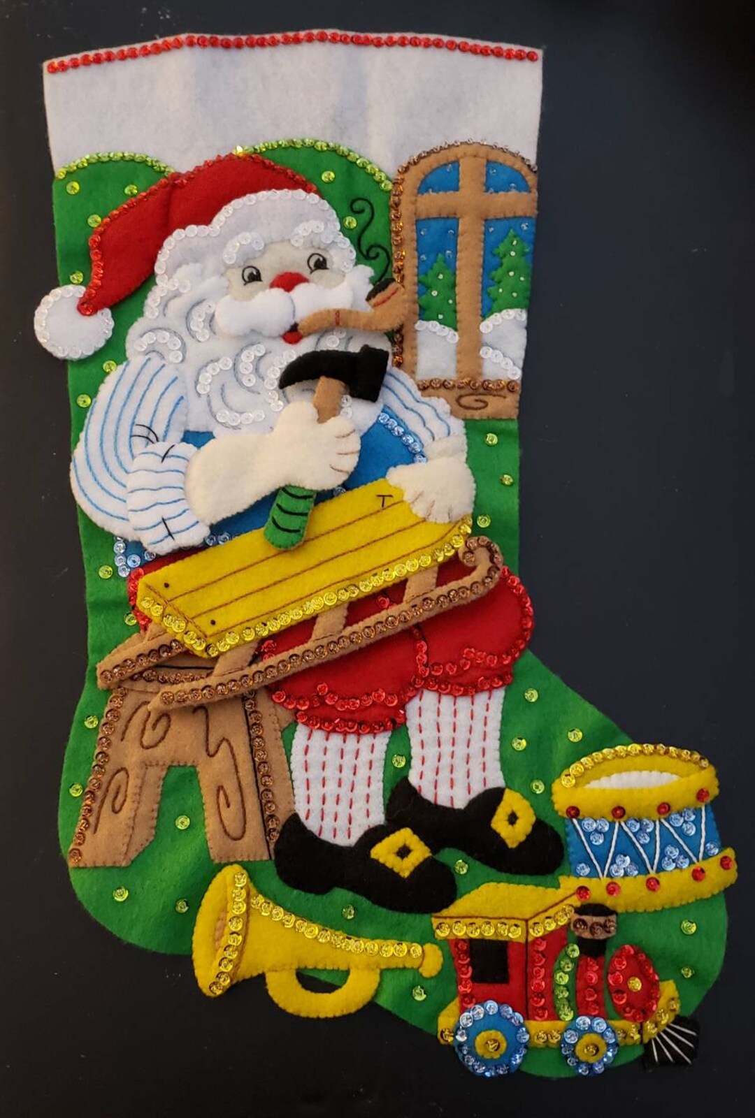 Buy Finished Felt Christmas Stocking workworking Santa 18 Inch Online