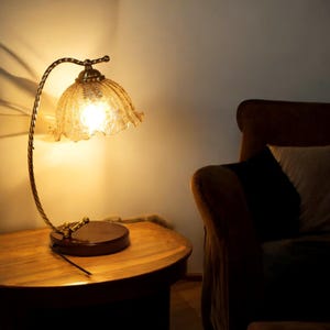 Vintage Glass Table Lamp, Elegant Desk Lamp with Brass Stand, Antique Style Lighting, Home Office Decor, Gift for Her, Holiday Gift Idea