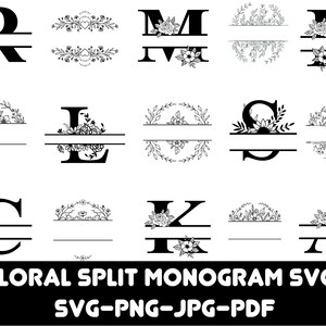 Pacchetto SVG monogramma: Clipart alfabeto Flourish, iniziale del nome di famiglia (download digitale)
