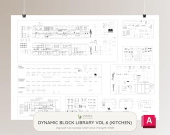 Biblioteca de bloques dinámicos de AutoCAD vol. 6 / Detalle de cocina / Muestras / Conjunto completo de bloques DWG / Arquitectura, Interiores, Paisajismo, Diseño / Regalo gratuito
