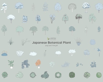Plantas botánicas japonesas / Árboles, arbustos, plátanos / PNG, PSD / Arquitectura y diseño / Regalo