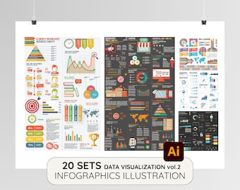 Infografik Illustration Set vol2 | Bearbeitbares Vektor-Infografik-Bundle | Daten-Visualisierung & Präsentations-Grafiken | AI-Illustration