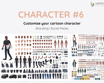 Passen Sie Ihre Cartoon-Figur zum Leben | Zeichen#6 | AI-Format vollständig bearbeitbar | Branding Social Media | Einfach in der Anpassung zu verwenden