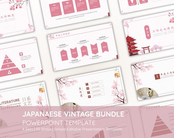 Japanese Vintage Powerpoint Presentation Template | 4 Sets | 93 Slides | Pitch Deck Template | Simple Editable