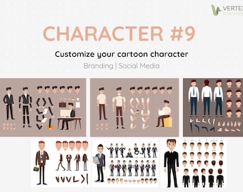 Passen Sie Ihre Cartoon-Figur zum Leben | Zeichen#9 | AI-Format vollständig bearbeitbar | Branding Social Media | Einfach in der Anpassung zu verwenden