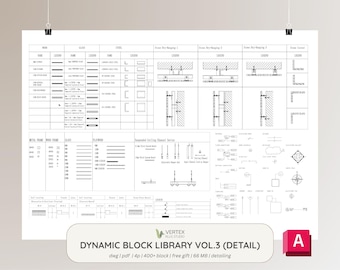Dynamische Autocad Blockbibliothek vol3 Detaillierung | 400+ | Vollständiger Block-Satz DWG | Architektur, Interieur, Landschaft, Design