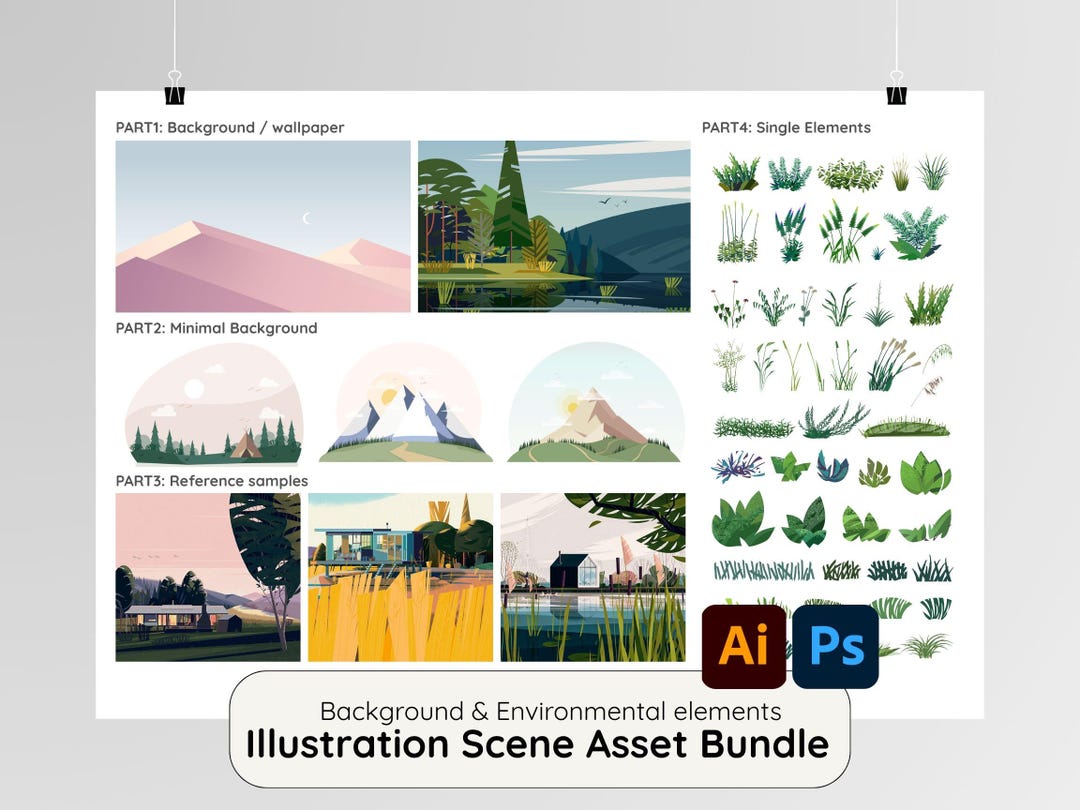 Illustration Scene Asset Bundle | Background & Environment Elements (AI ...