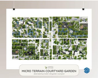 Paisaje de patio moderno en microterreno / Jardín de villa con vegetación / Arquitectura paisajística con modelo SU de SketchUp / Patio delantero y trasero