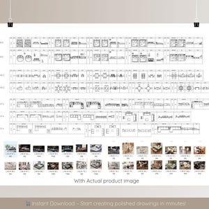 May include: A white poster featuring black line drawings of furniture designs, such as beds, tables, and sofas. Below the drawings are small colour photographs of furniture. The text "With Actual product image" is visible.