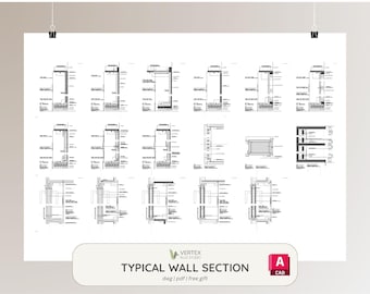 Plantilla de AutoCAD para sección de pared/Diseño de interiores DWG (Descarga digital)