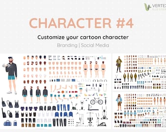 Personaliza tu personaje de dibujos animados para darle vida / Personaje n.° 4 / Formato AI Totalmente editable / Marca en redes sociales / Personalización fácil de usar