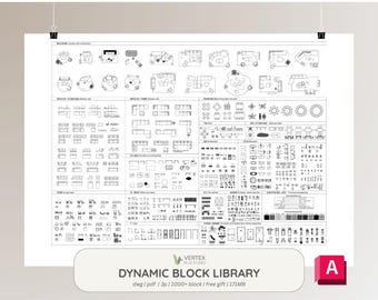 Libreria dinamica di blocchi AutoCAD / Oltre 1000 / Set completo di blocchi DWG / Architettonico, Interni, Paesaggio, Design