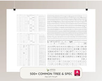Más de 500 árboles comunes y especificaciones / Diseño de paisajes / AutoCAD DWG (Descarga digital) / Arquitectura