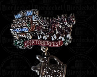 Exclusive Oktoberfest Beer Wagon Hat Pin with Stein Dangle | Authentic Bavarian Enamel Pin