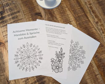 Mindfulness coloring book for download – 16 mandalas, 12 sayings & exercises | Relaxation and self-care PDF