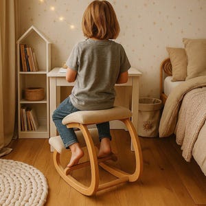 Ergonomic Kneeling Chair with Thick Cushion – Wooden Rocking Office Chair for Home Desk, Posture Corrector for Back Pain Relief