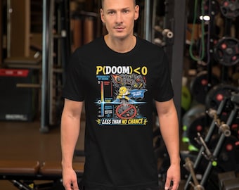 P(Doom) <0 AI graphic T-Shirt, Black Bella Canvas Tee