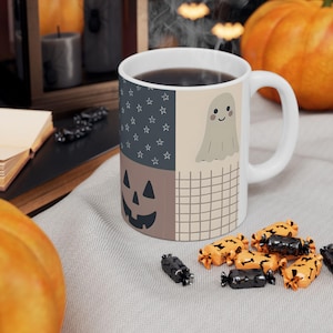 Cute Halloween Ceramic Mug, Ghost & Pumpkin Design, Spooky Coffee Cup for Fall, Fun Gift for Halloween Lovers, Seasonal Decor, Tea Drinkware