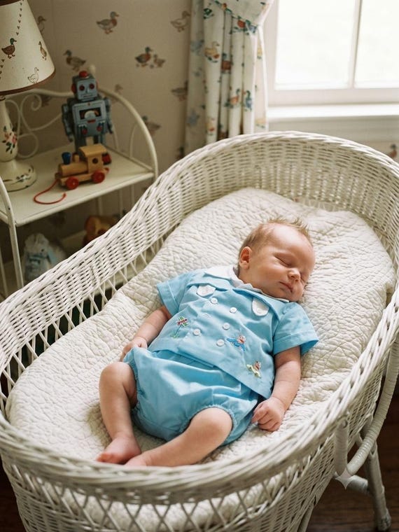 Vintage Embroidered Baby Boy Clothes Set – Diaper Cover, Shirt (Newborn-3 Months)