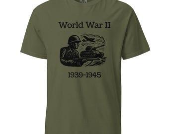 Men’s WWII tshirt World War II soldier tank airplane history T-shirt