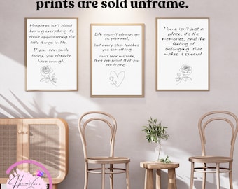 Motivational Quote Prints - Set of 3 Minimalist Wall Art (Unframed)