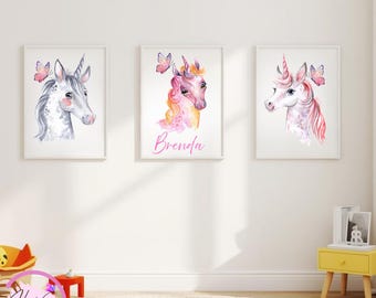 Personalized Unicorn Nursery Art • Watercolor Kids Room Decor