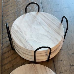 Marble Style Ceramic Drink Coasters with Holder – Absorbent Round Coaster Set for Coffee Table, Modern Decor, 6pcs Non-Slip Cork Backing
