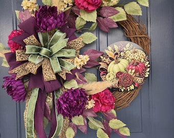 Cheetah prints and pumpkins Fall Wreath