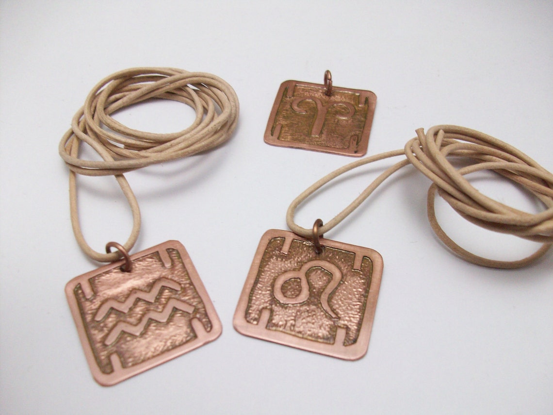 ZODIAC SIGNS Etched Copper PENDANT. Horoscope Astrology Etsy