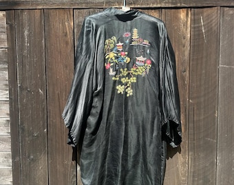 ヴィンテージ中国刺繍シルク着物ローブ