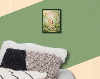 May Flowers Bunny Poster – Spring Floral Wall Art
