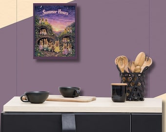 Bunny Family Sunset Art Print – Cottagecore Woodland Nursery Decor