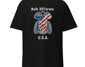 Built Different Wheelchair Pride Shirt Patriotic Adaptive Athlete Americana Graphic Tee