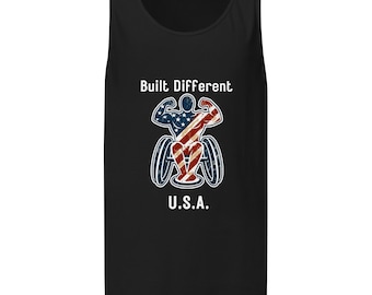 Built Different U.S.A. Tank Top – Patriotic Wheelchair Pride Graphic