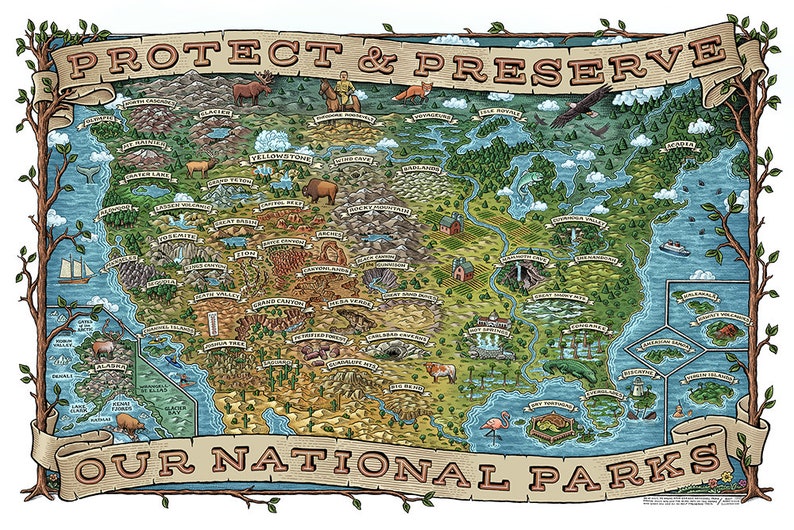 national parks map etsy