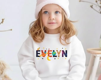 Personalized Space Sweater, Custom Name Crewneck, Toddler Planet Sweater, Galaxy Kid Outfit,Christmas Gift