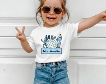 Personalized Back to School Girl Tee, Custom Teacher Apple Name Shirt