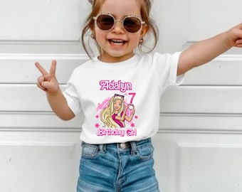 Personalized Pink Doll Birthday Shirt, Custom Name Glamour Girl Party Tee