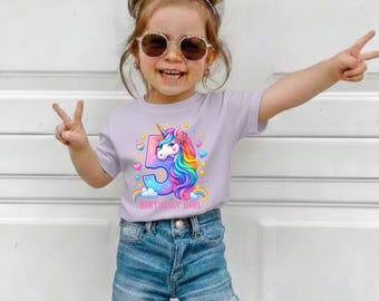 Magical Unicorn 5th Birthday Shirt, Rainbow Personalized Girl Party Tee