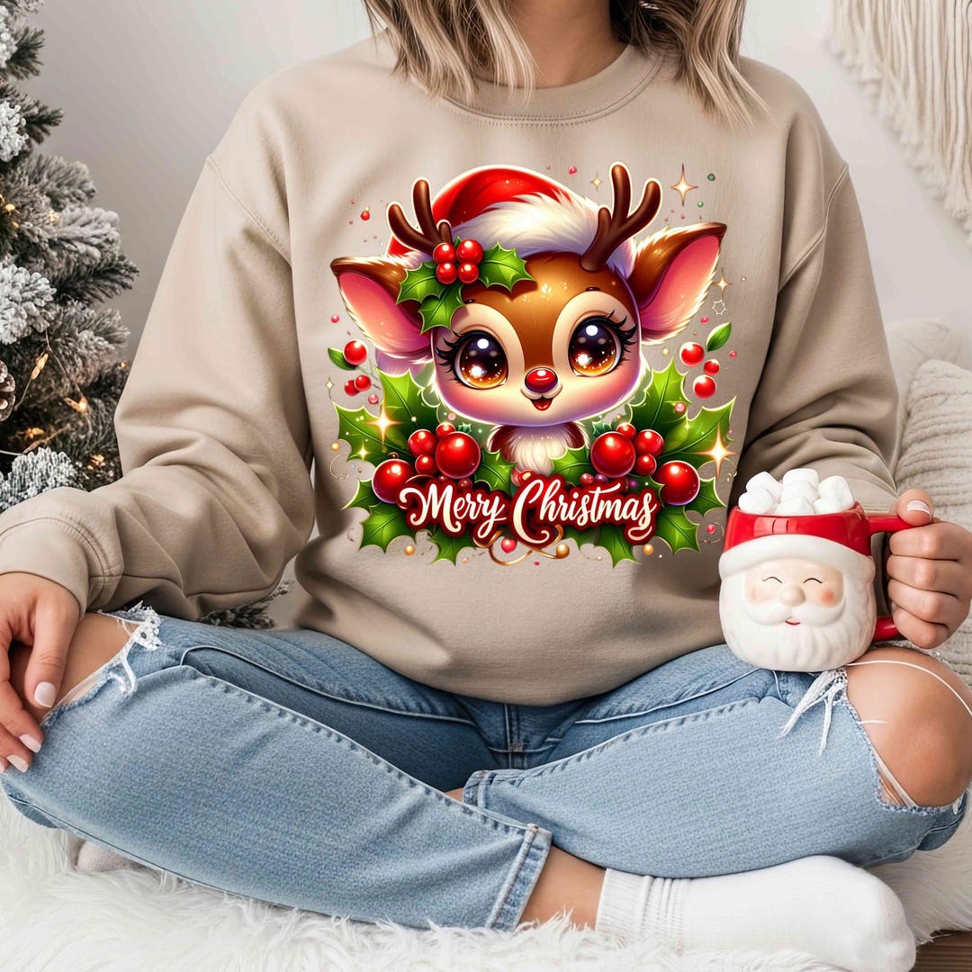 Merry Christmas Reindeer PNG | Cute Baby Deer Clipart | Holiday ...