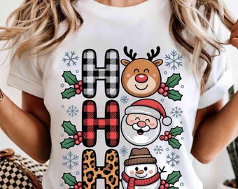 Ho Ho Ho Christmas PNG Clipart | Buffalo Plaid Leopard Print | Santa Reindeer Snowman Sublimation Design for T-Shirts, Mugs & Stickers