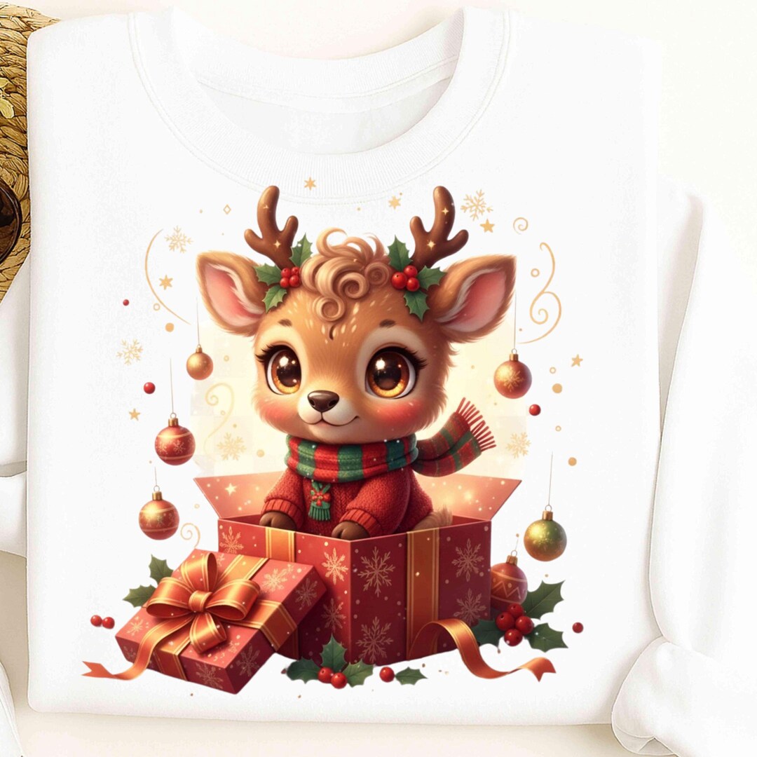 Cute Baby Reindeer PNG | Christmas Gift Box Clipart | Kawaii Holiday ...